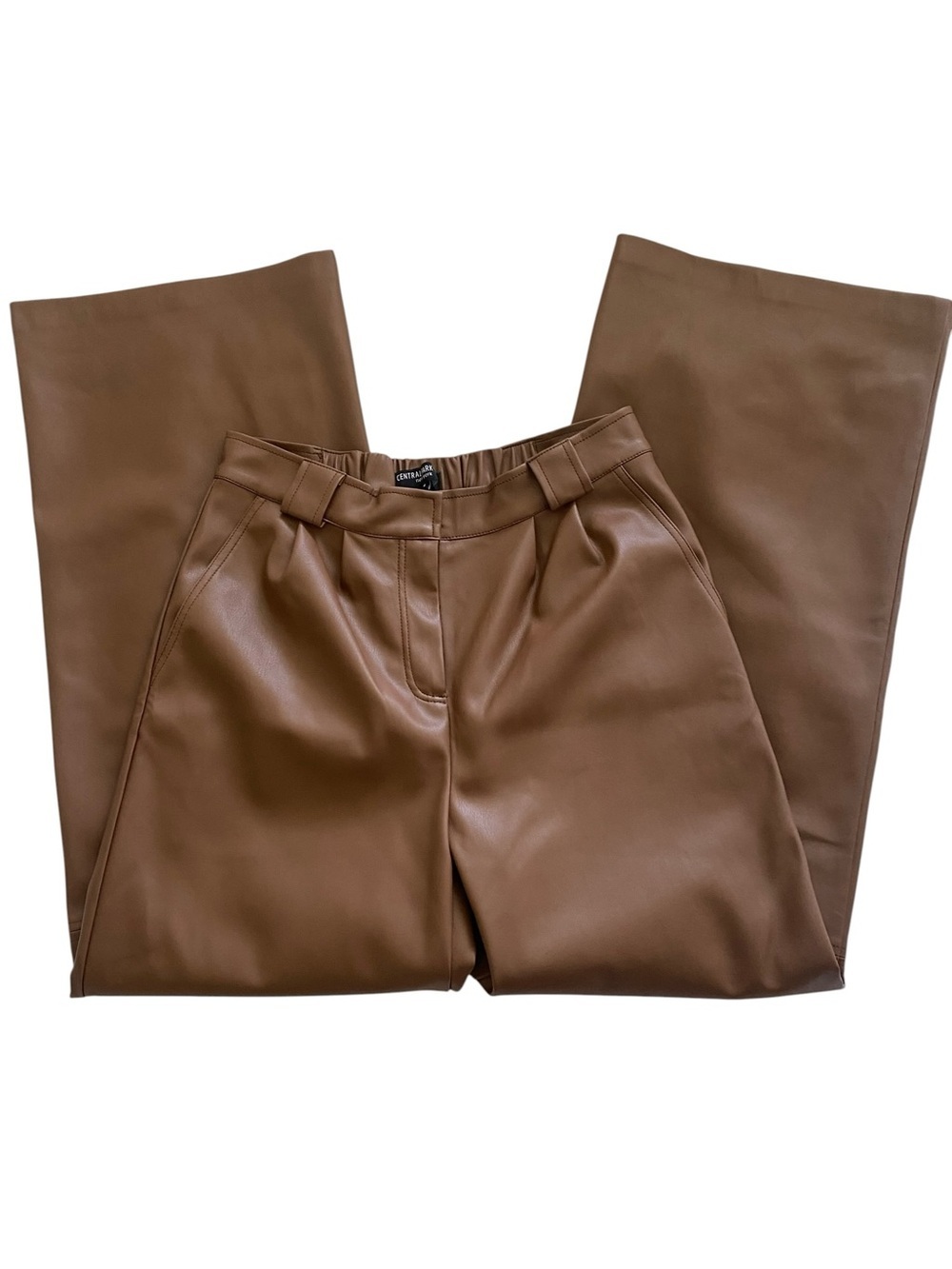 Central Park West Brown Faux-Leather Wide Leg Trousers
